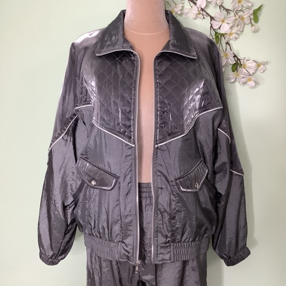 Vintage Active Frontier Metallic Silver Windbreaker Jacket & Pants Matching Set - Picture 5 of 16